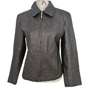 Adler Collection Leather Jacket Womens Large Brown Genuine Leather Zip Up Jacket
